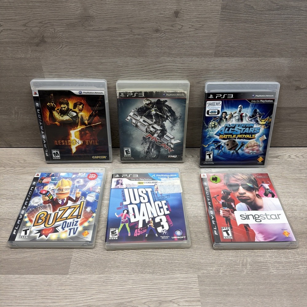 PlayStation 3 PS3 Game Lot Of 6 Buzz!, Just Dance 3, Resident Evil, Reflex MX